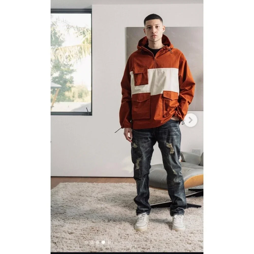 NEW Richie Le Men's Stylish Rust and White Windbreaker Size Medium